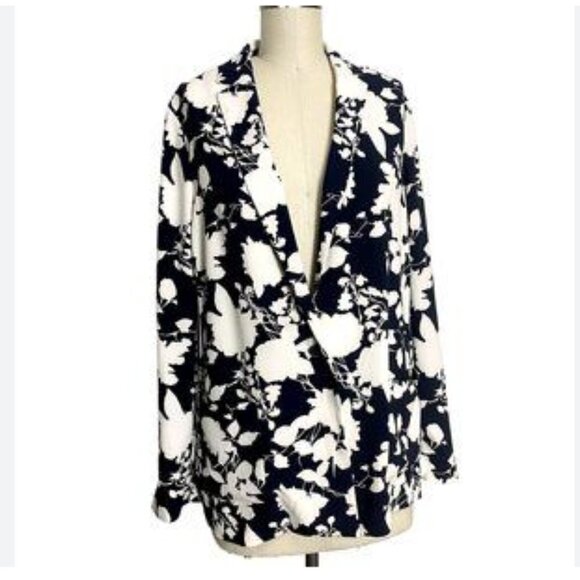 Talbots Unstructured Relaxed Floral Blazer Navy White Size Medium NWT - Picture 1 of 6